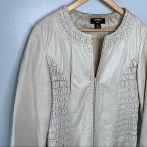 Revue Lined Fitted Leather Jacket Ivory Crewm Medium